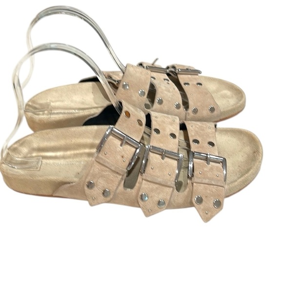 Rebecca Minkoff Triple Strap Tania Studded Slide Sandals Sahara Tan Suede SZ 9.5 - Picture 5 of 9